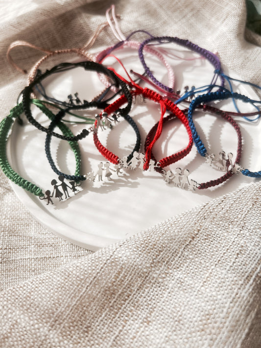 Bracelet Famille – Macramé & acier inoxydable
