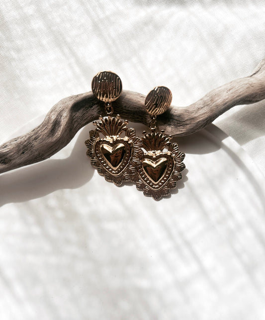 Sacré cœur  – Boucles d’oreilles dorées baroques
